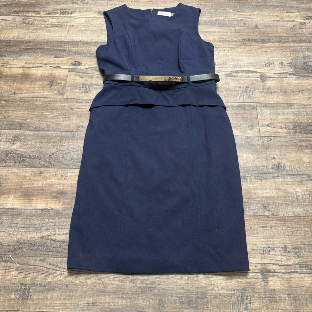 Calvin Klein Navy Blue Midi Dress with Belt Women's Size 10